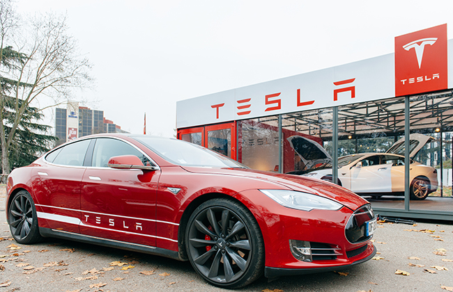 PARIS, FRANCE - NOVEMBER 29: New Tesla Model S showroom has arrived in Paris, France. Tesla is an American company that designs, manufactures, and sells electric cars