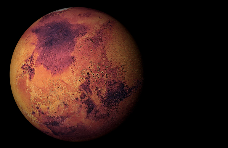 3D render the planet Mars on a black background, high resolution