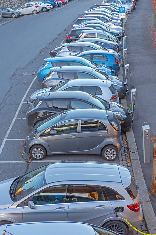 Oslo, Norway - October 29, 2016: Parking With Charging Station for Electric Cars Only in Old Town.